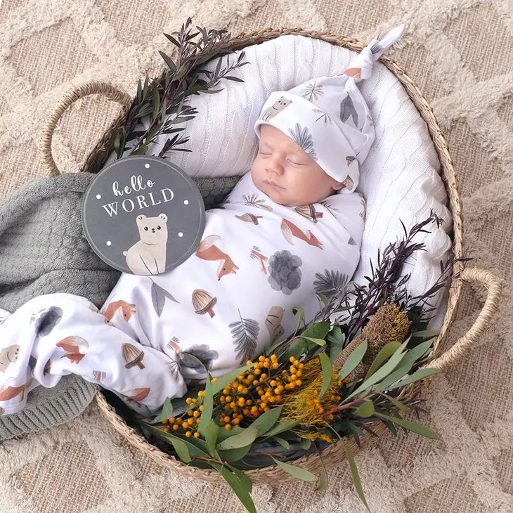 'Forest Retreat' Newborn Swaddle & Card Gift Set