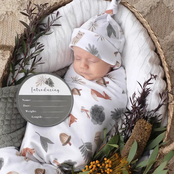 'Forest Retreat' Newborn Swaddle & Card Gift Set