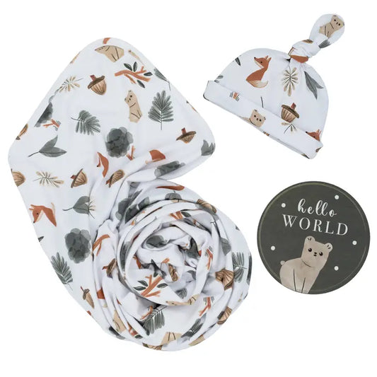 'Forest Retreat' Newborn Swaddle & Card Gift Set