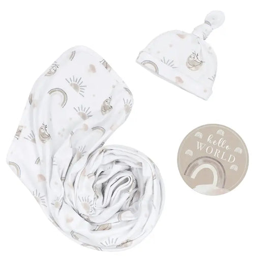 'Happy Sloth' Newborn Swaddle & Card Gift Set