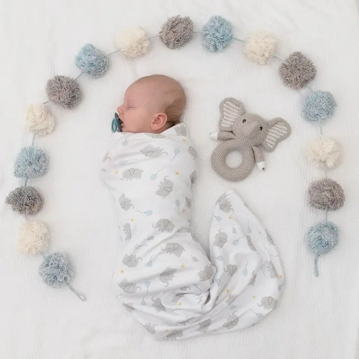 'Mason Elephant' Swaddle & Ring Rattle Gift Set