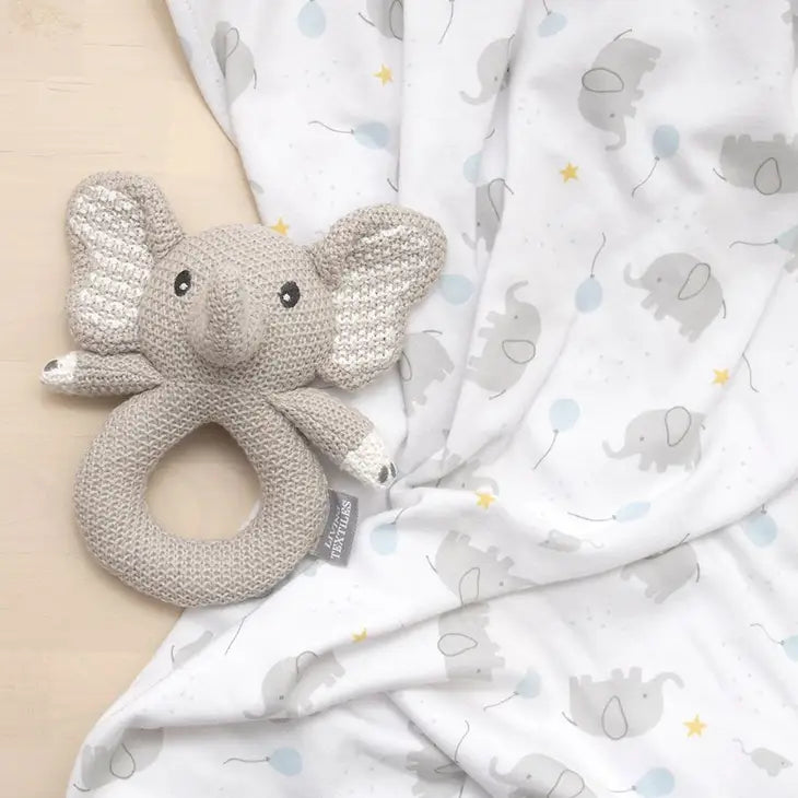 'Mason Elephant' Swaddle & Ring Rattle Gift Set