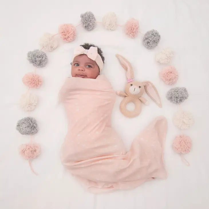 'Amelia Bunny' Swaddle & Ring Rattle Gift Set