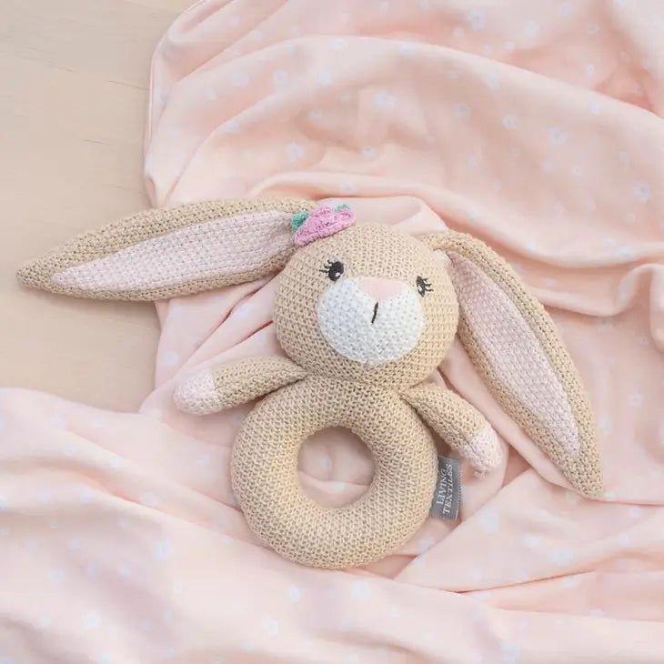 'Amelia Bunny' Swaddle & Ring Rattle Gift Set