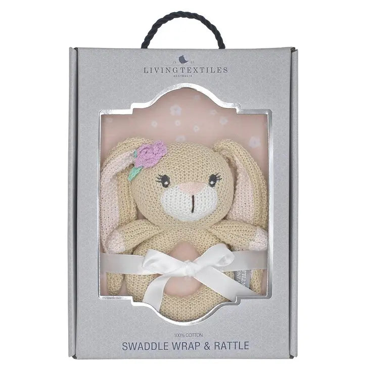 'Amelia Bunny' Swaddle & Ring Rattle Gift Set