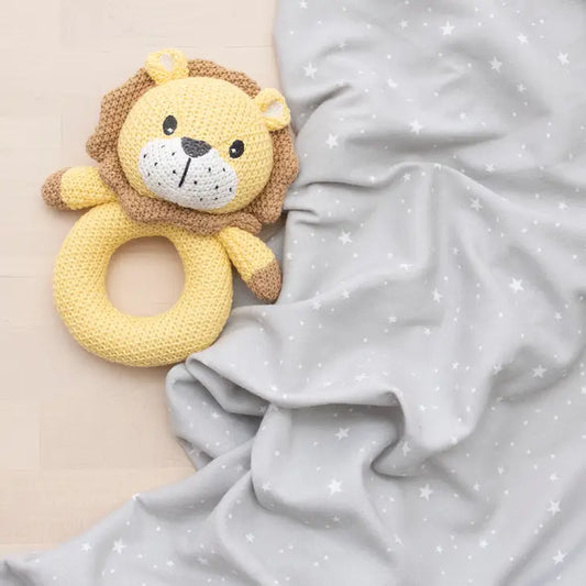 'Leo Lion' Swaddle & Ring Rattle Gift Set