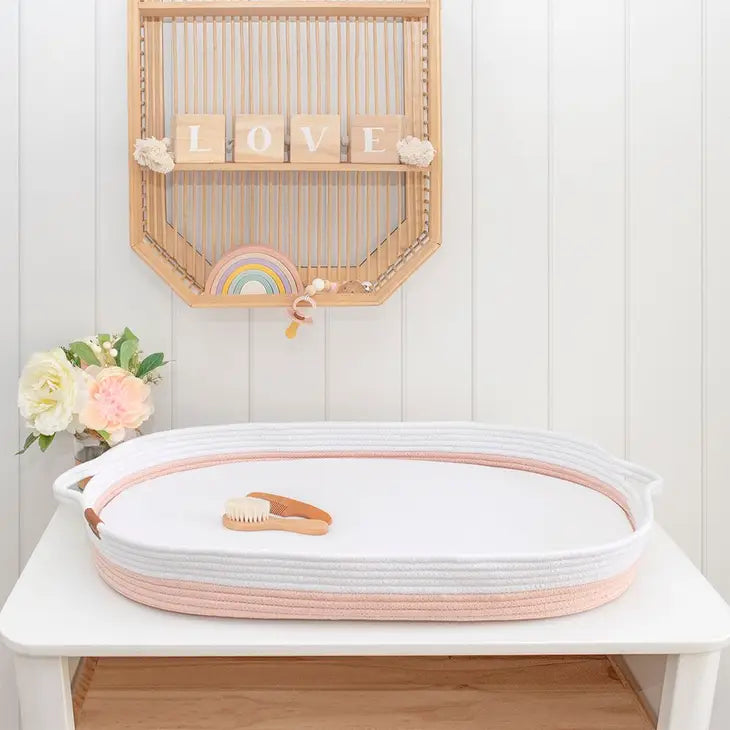 Blush/White Change Basket With Mattress & Cover