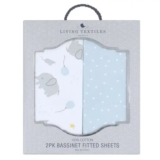 'Mason Elephant' Bassinet Fitted Sheet 2pk