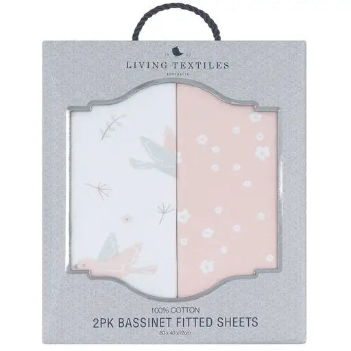 'Ava Bird' Bassinet Fitted Sheet 2pk