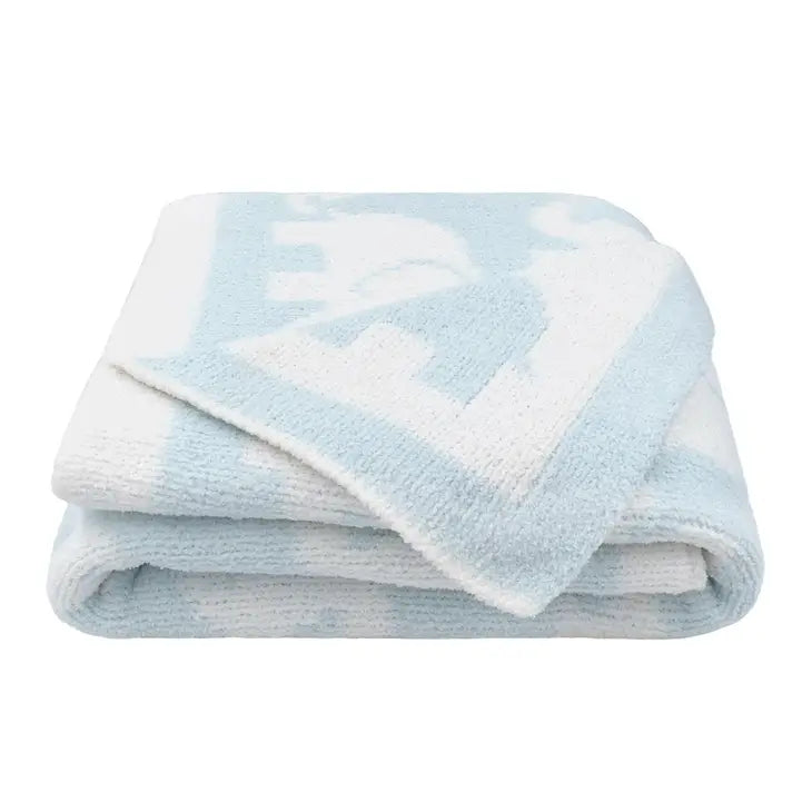 'Blue Elephant' Chenille Pram Blanket