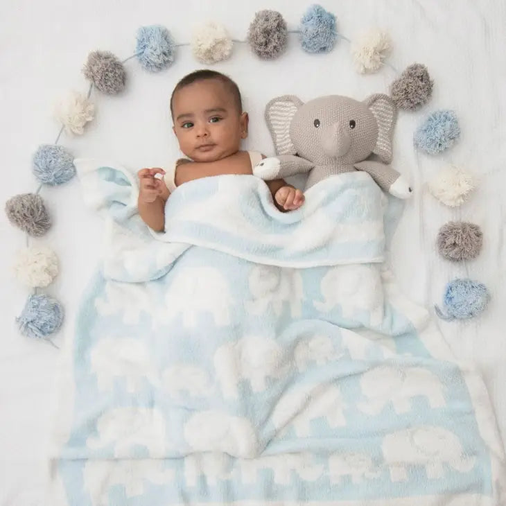 'Blue Elephant' Chenille Pram Blanket