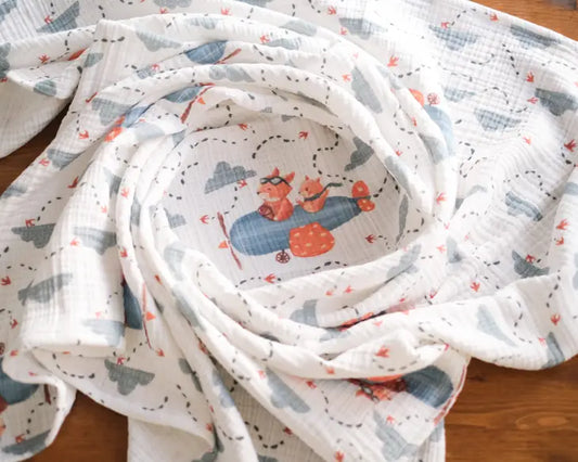 'Pilot Fox' 4 Layers Muslin Blanket