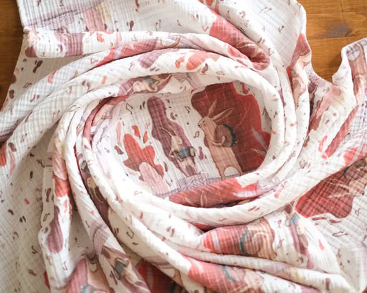 'Musician Rabbits' 4 Layers Muslin Blanket